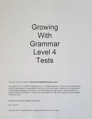Growing with Grammar Level 4 Tests (E284t)