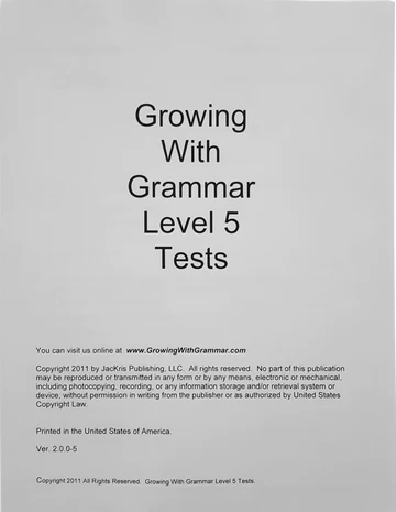 Growing with Grammar Level 5 Tests (E285t)