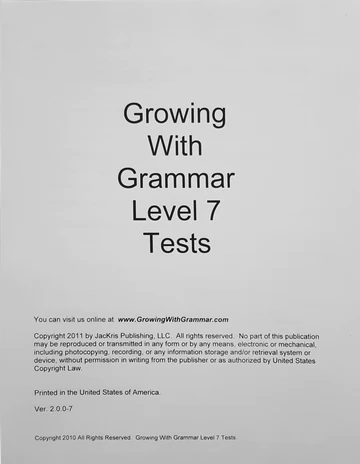 Growing with Grammar Level 7 Tests (E287t)