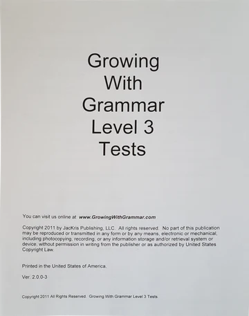 Growing with Grammar Level 3 Tests (E283t)