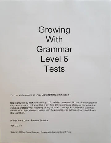 Growing with Grammar Level 6 Tests (E286t)