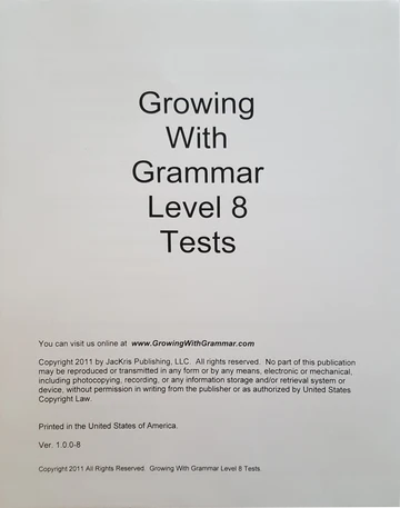 Growing with Grammar Level 8 Tests (E288t)